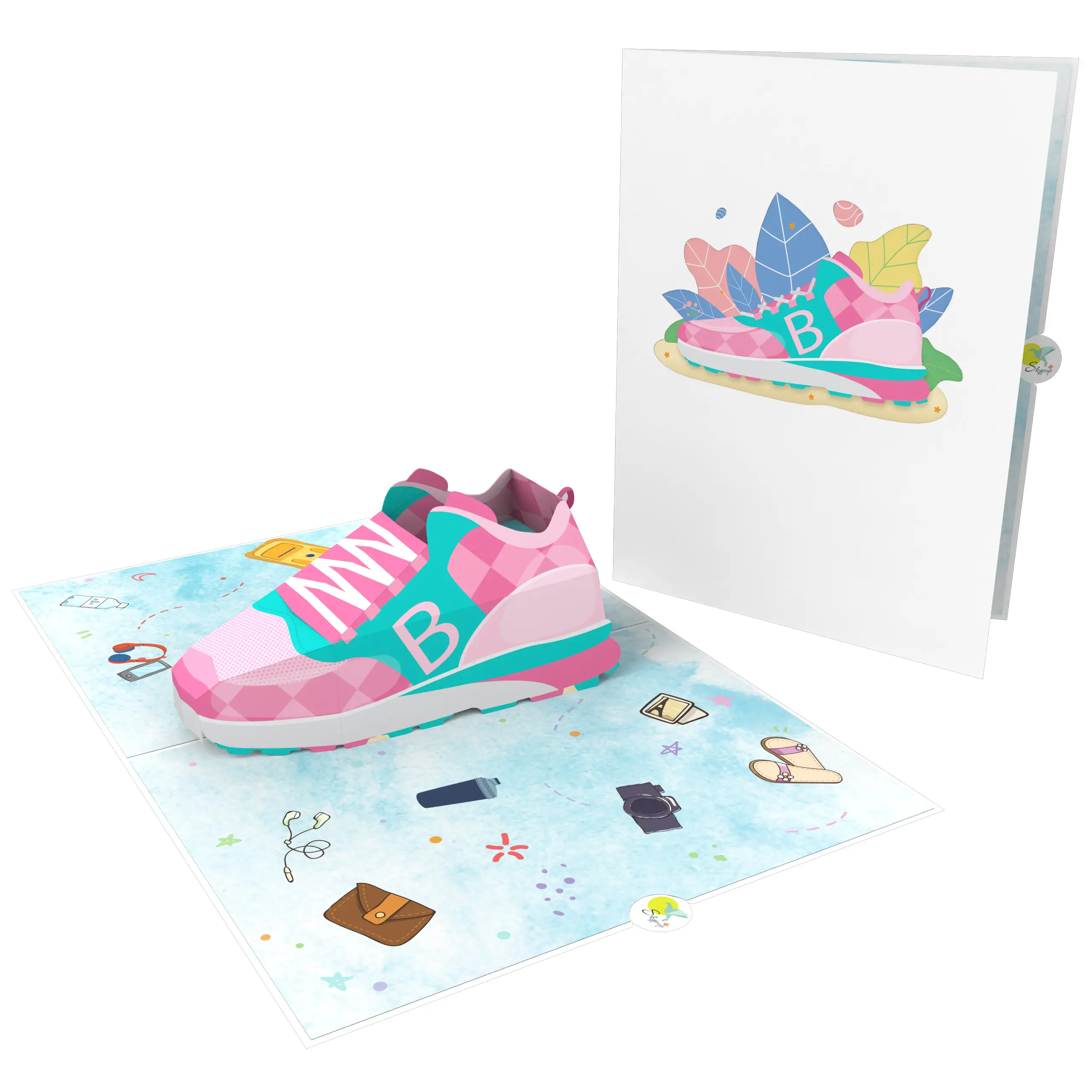 بطاقة للأحذية البناتي 3D المنبثقة الأكثر مبيعًا بطاقة ثلاثية الأبعاد لتذكير عيد ميلاد الطفل وحديث الولادة تقطيع ورق ليزر مصنوع يدويًا