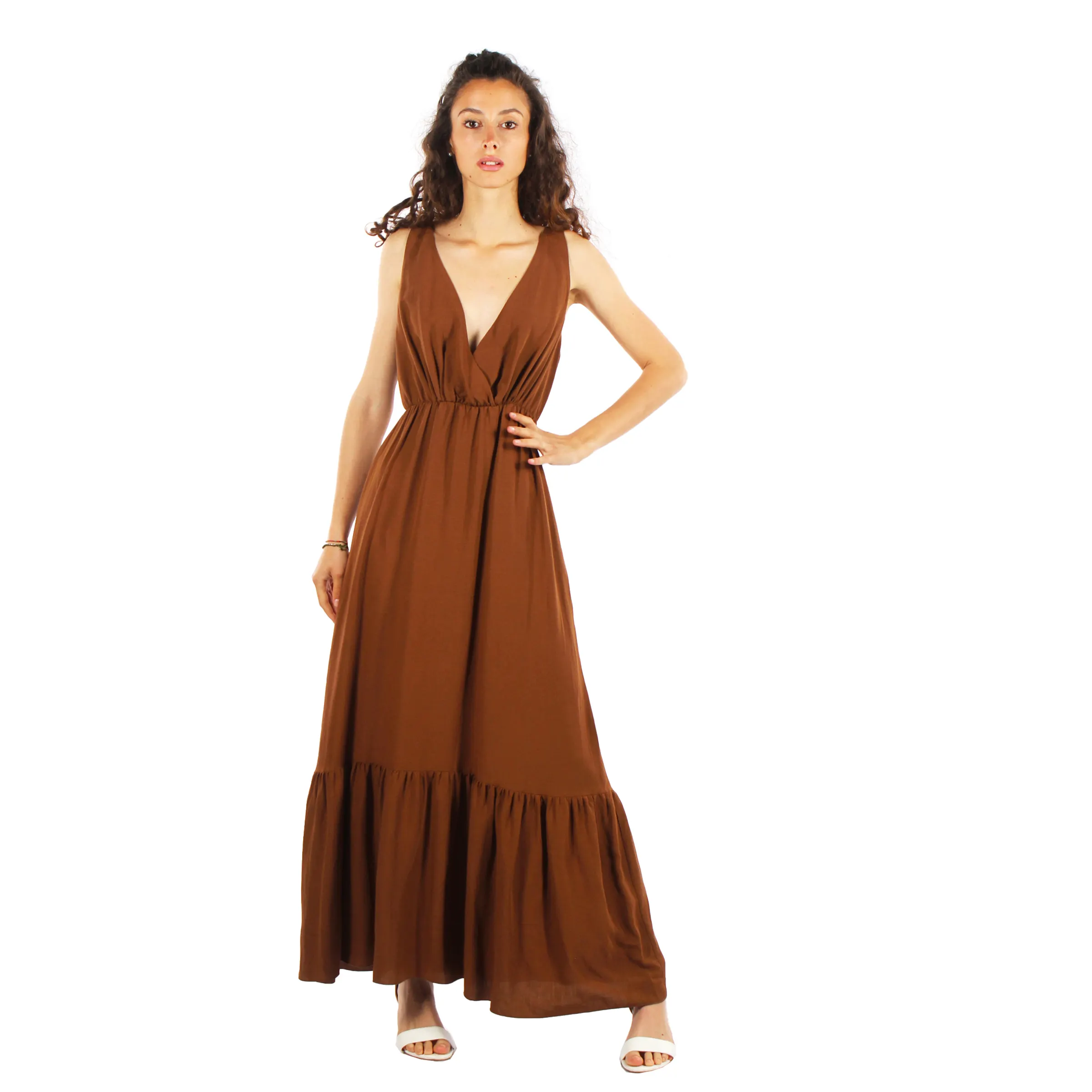 Chic Brown Evening Gown with Elegant Details Effortlessly Stylish for Special relaxed Occasions size large