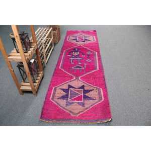 Tapis turc vintage 2,8x9,1 pieds, tapis persan Herki rose - Product Image 1