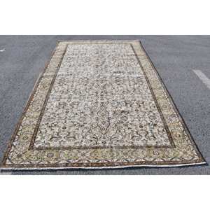 Alfombra de lana marrón beige tradicional hecha a mano, diseño de retales de 6,4X10,6 pies para sala de estar, alfombras rectangulares de látex para cama lateral de pasillo - Product Image 1