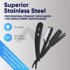 Cuchillas de afeitar de borde recto negro mate de primera calidad, afeitadora Manual de peluquero profesional con función desechable, resultados de afeitado cercanos - Product Image 3