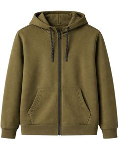Sweat à capuche zippé vert olive pour homme, doublure en polaire premium, sweat à capuche décontracté d'hiver, veste streetwear avec poches pour homme au quotidien - Product Image 1