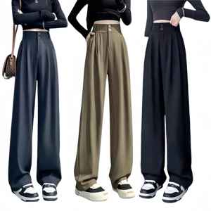 Double Button <b>Women</b> Long Formal Pants High Waist Pockets Pleated <b>Trousers</b> <b>Summer</b> Autumn Lady Fashion Loose Suit Pants - Product Image 4