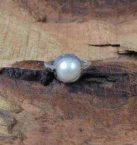 Perla de agua dulce 925 Plata de ley Piedra preciosa redonda Anillo elegante Joyería hecha a mano Regalo para aniversario - Product Image 2