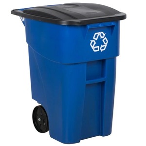 Poubelle de recyclage ronde à roulettes Rubbermaid FG9W2773BLUE BRUTE de 50 gallons avec couvercle, bleue - Product Image 2