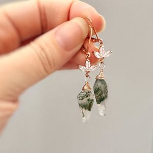 Ethnic Moss Agate Women Drop Fashion Handmade Jewelry Silver Gold Handmade Boho Jewelry Dainty Gemstone <b>Earrings</b> Gift for Mom - Product Image 2