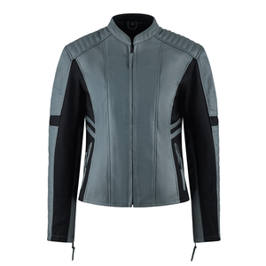 Chaqueta de moto de cuero genuino negro para mujer Chaqueta de moto de cuero de carreras protegida por CE para mujer - Product Image 4