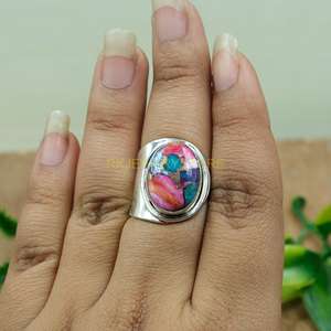 Pink Oyster Turquoise <b>Ring</b> 925 <b>Sterling</b> <b>Silver</b> <b>Adjustable</b> Statement <b>Ring</b> | Pink Stone Jewelry | Unique Oyster Turquoise <b>Ring</b> - Product Image 2