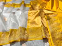Sari en soie brodée |   Soie Katan pure de Banarasi avec travail de broderie Zari dorée |   Tenue ethnique indienne traditionnelle pour mariage d'été, séchage rapide