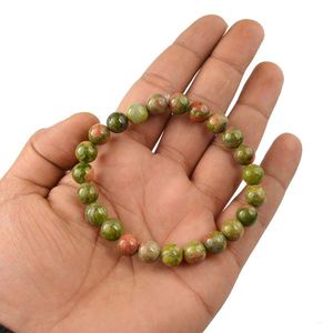 Bracelet en cristal de Unakite naturel, perles rondes de 8 mm, pour l'équilibre émotionnel, la paix intérieure, la croissance personnelle et l'énergie positive - Product Image 2