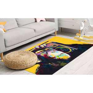 Alfombra con estampado abstracto de mono amarillo con grafiti animal, regalo perfecto para él, alfombra de terciopelo - Product Image 2