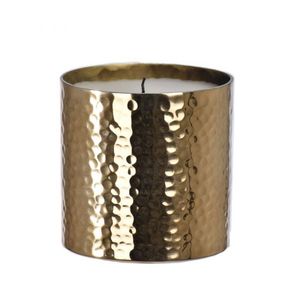 Pot à bougie en métal au design élégant de forme ronde pour la décoration de table de la maison Pots à bougies martelés au fini or - Product Image 1