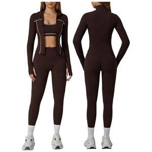 Conjunto de Yoga Premium para Mujer, Top de Manga Larga y Leggings de Cintura Alta, Traje de Gimnasio - Product Image 1