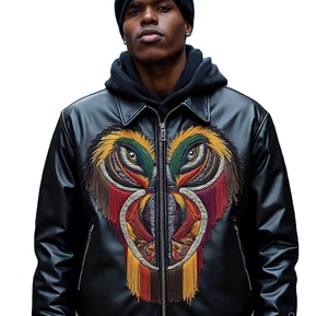 Chaqueta acolchada de piel auténtica para mujer con relleno de poliéster - Product Image 1