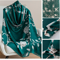 Bufanda Larga Casual de Lujo para Mujer, Verde, 100% Seda, Estampado Cheongsam, Ligera, para Primavera y Otoño
