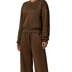 Conjunto informal para correr para mujer, prendas de vestir, abrigo cálido de manga larga con cremallera y cintura alta, pantalones de chándal con bolsillo y cordón, traje deportivo, chándal - Product Image 1