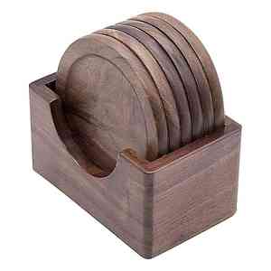 Handmade Wood <b>Coaster</b> Holder Set Custom Shape Walnut Mango Manufacturer Exporter From India - Product Image 1