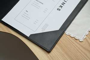 Libro de menú Restaurante Cubiertas de menú de cuero grueso Carpeta A4 Cuero con banda elástica Nueva moda Tamaño legal - Product Image 5