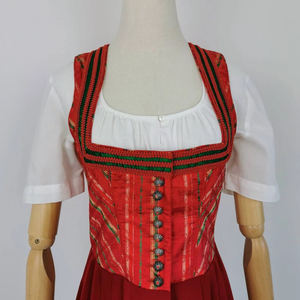 Venta al por mayor señoras Dirndl vestido único estilo bávaro 100% algodón botón frontal patrón sólido tejido frente vestido ecológico - Product Image 4