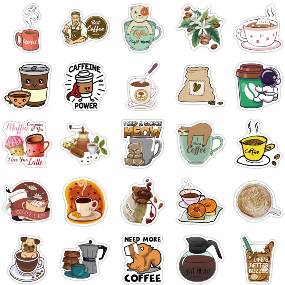 กันน้ําที่กําหนดเอง Die Cut กาแฟสติกเกอร์ไวนิลกาว Kiss Cut ป้ายโลโก้ DIY หัตถกรรมบรรจุภัณฑ์ Genre ป้ายบรรจุภัณฑ์