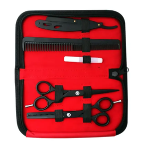 Kit de tijeras de peluquero de acero con revestimiento negro profesional Tijeras de adelgazamiento de corte de cabello con estuche de cuero de afeitar Herramientas para el cabello de uso en salón - Product Image 5