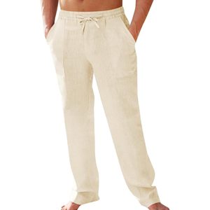 2025 <b>Men's</b> Cotton <b>Linen</b> Pants Elastic Waist Drawstring <b>Casual</b> Straight-Legged Loose Beach Yoga <b>Trouser</b> XL Size - Product Image 1