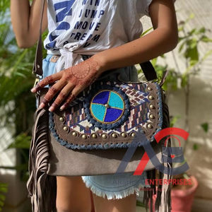 กระเป๋าหนังโบฮีเมียนสไตล์ตะวันตกแบบโบฮีเมียนกระเป๋าถือมีพู่กระเป๋าผ้าแจ็คการ์ด - Product Image 1