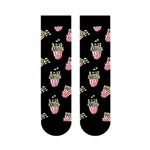 Calcetines tobilleros negros con estampado floral de palomitas de maíz para niñas, transpirables, cálidos, de punto, con logotipo personalizado, para uso diario en primavera - Product Image 1