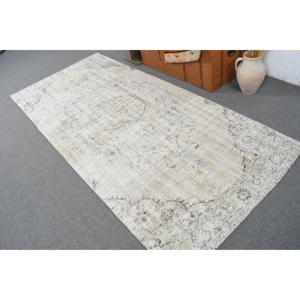 Tapis turc, tapis vintage de 3,9 x 8,8 pieds, tapis en laine blanc et gris à pois - Product Image 3