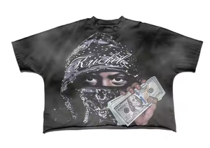 Camiseta de cuello redondo de peso pesado, camiseta de gran tamaño recortada, camiseta ajustada para hombre - Product Image 5