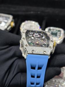 Reloj de Pulsera de Lujo para Hombre de Acero Inoxidable con Movimiento Automático y Moissanita VVS Completamente Engastada, Esfera Analógica de 41 mm y Correa de Goma - Product Image 4