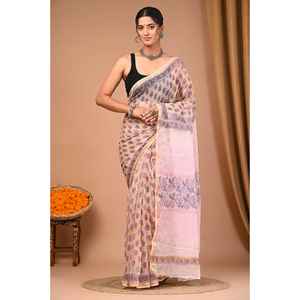 Sari sin tirantes Block Print Kota Dorriya con característica transpirable - Product Image 1