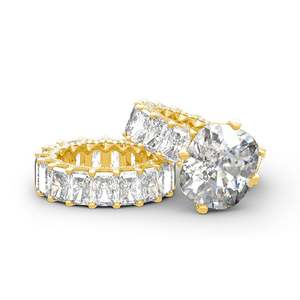 Jeulia Cushion Cut Three-Sided Pave Sterling <b>Silver</b> Eternity <b>Ring</b> <b>Set</b> - Product Image 3