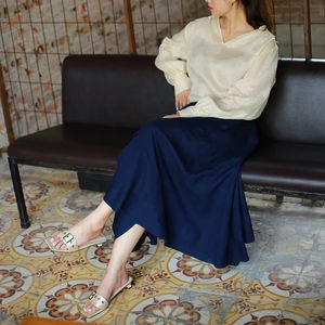 Dernière jupe décontractée A-Line taille haute pour femmes rayonne respirante confortable taille naturelle poche teint uni différentes tailles - Product Image 3