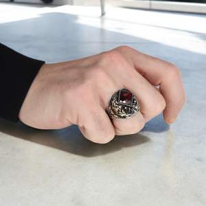 High Quality Ottoman Style 925 Sterling <b>Silver</b> Men's <b>Ring</b> Fashion Jewelry <b>with</b> Natural <b>Black</b> <b>Stone</b> Turkish Made Azuris VALKH1707 - Product Image 4