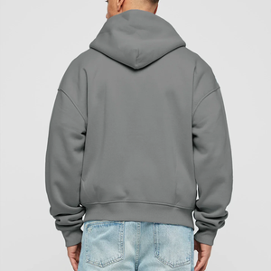 เสื้อฮู้ดดี้ผู้ชายสไตล์วินเทจ ผ้าวูลล้างสีแบบแอซิดวอช ทรงหลวม ไหล่ตก ซิปหน้า สตรีทแวร์ หนานุ่ม ใส่สบาย ทรงปกติ - Product Image 4