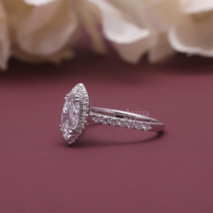 IGI Certified Lab Grown Marquise Cut Diamond Halo Engagement Ring <b>Solid</b> 925 Sterling <b>Silver</b> Marquise Diamond Ring - Product Image 6