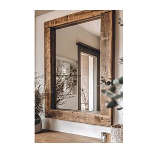 Cadre de miroir en bois de qualité supérieure fabriqué à la main pour un grand mur de salon avec un aspect de bois antique magnifiquement fini - Product Image 1