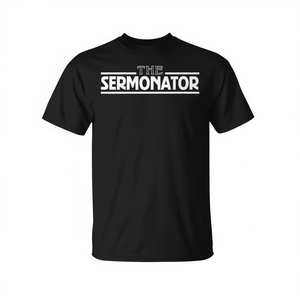 T-shirt Sermonator noir unisexe à col rond et manches courtes, vêtements cadeaux pour l'église - Product Image 2