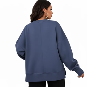 Haut à manches longues haut de gamme pour femmes, couleur unie, col rond, tissé, anti-froissement, respirant, style hip-hop, hiver, automne, printemps, ODM - Product Image 4