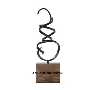 Moda elegante hierro Metal Base de madera forma única escultura acabada en negro escaparate decorativo Showpiece Accent - Product Image 1