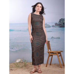 Vestido Maxi ajustado de mezcla de algodón para mujer, sin mangas, cuello redondo, estampado Floral, longitud, ajuste relajado, ropa cómoda y elegante de verano - Product Image 5