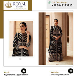 Vêtements ethniques indiens de créateur de mode de qualité supérieure Costume lourd Georgette Palazzo Salwar avec travail de broderie - Product Image 3