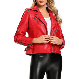 Nouvelle mode d'automne, veste en cuir vintage de style moto, veste en cuir pour femme à manches longues, col à revers, avec bouton, ceinture chic - Product Image 3