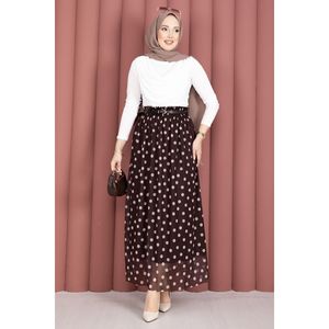 Brown Polka Dot Chiffon Tulle Summer <b>Skirt</b> with <b>Elastic</b> Waist Women's Fashion Accessory - Product Image 4