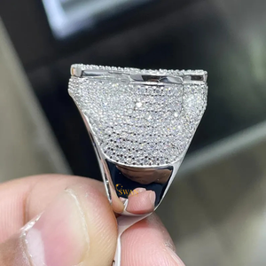 Luxe Hip Hop 925 Argent Lab Grown Diamant Croix Anneau Glacé Baguette VVS Clarté Bande pour Hommes Bijoux - Product Image 4