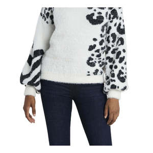 Maglione Donna Vince Camuto Stile Coreano Casual Bianco Taglie Forti Jacquard Morbido Traspirante con Stampa Animale e Logo Frontale per l'Inverno - Product Image 3