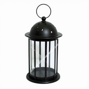 Linterna moderna de metal negro con paneles de vidrio recortados de estrellas y mango de anillo elegante portavelas hecho a mano para decoración interior y exterior - Product Image 1