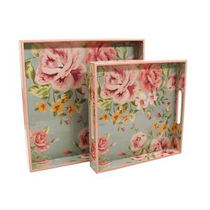 Ensemble de 3 plateaux de service en MDF de qualité supérieure avec revêtement en émail à motif de fleurs pour la vente en gros de prix plateau de service en bois de taille personnalisée - Product Image 4