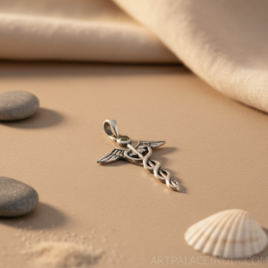 Pendentif caducée en argent 925 plaqué rhodium avec motif d'ailes géométriques pour femmes - Cadeau de bijoux chrétiens - Product Image 3